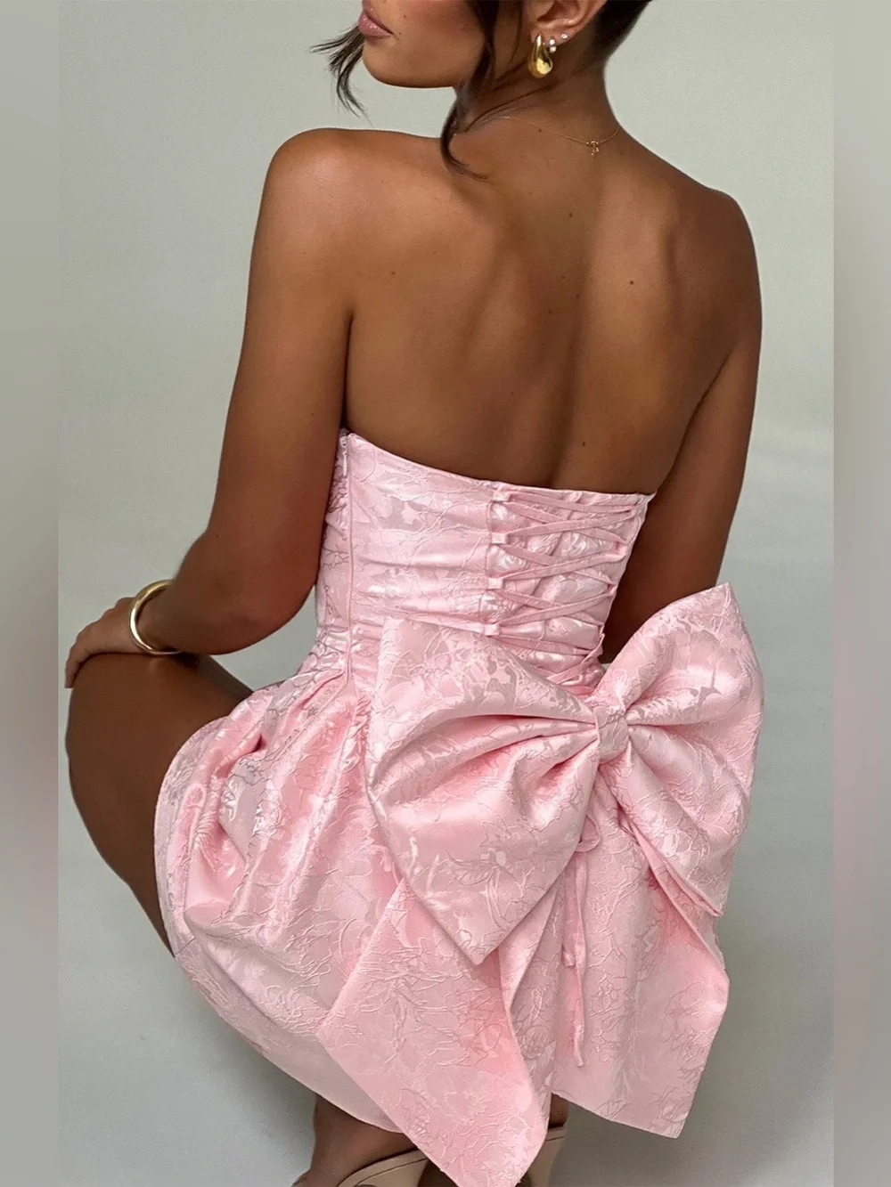 Babyboo ELENORA MINI DRESS BLUSH Bow Back Corset Size Small - Picture 4 of 11